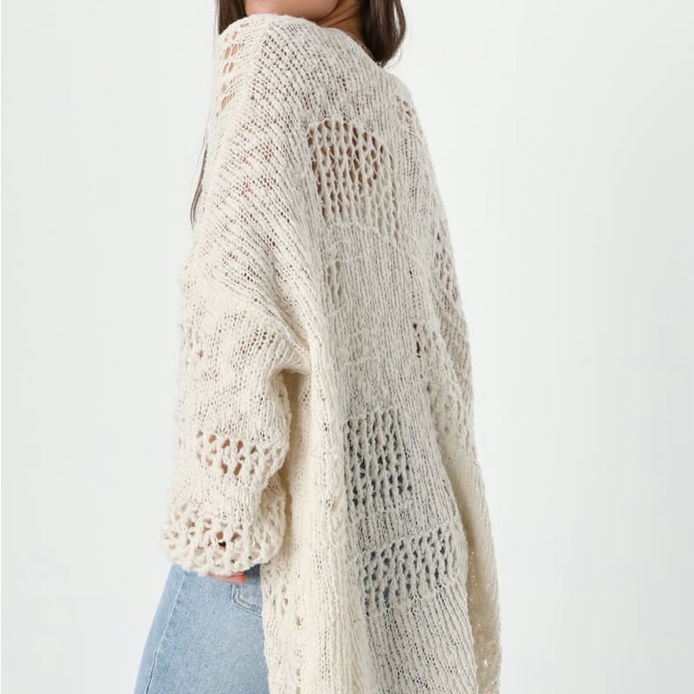 Lulus Crochet it Ain't So Ivory Oversized Cardigan Sweater - Size XL